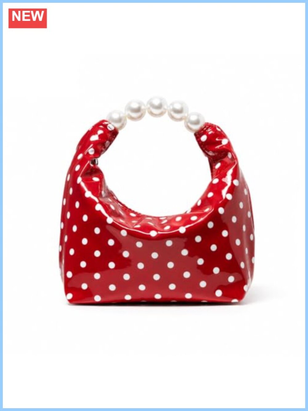 Faux Leather Polka Dot Evening Bag Pearl Handle Clutch Purse Wristlet
